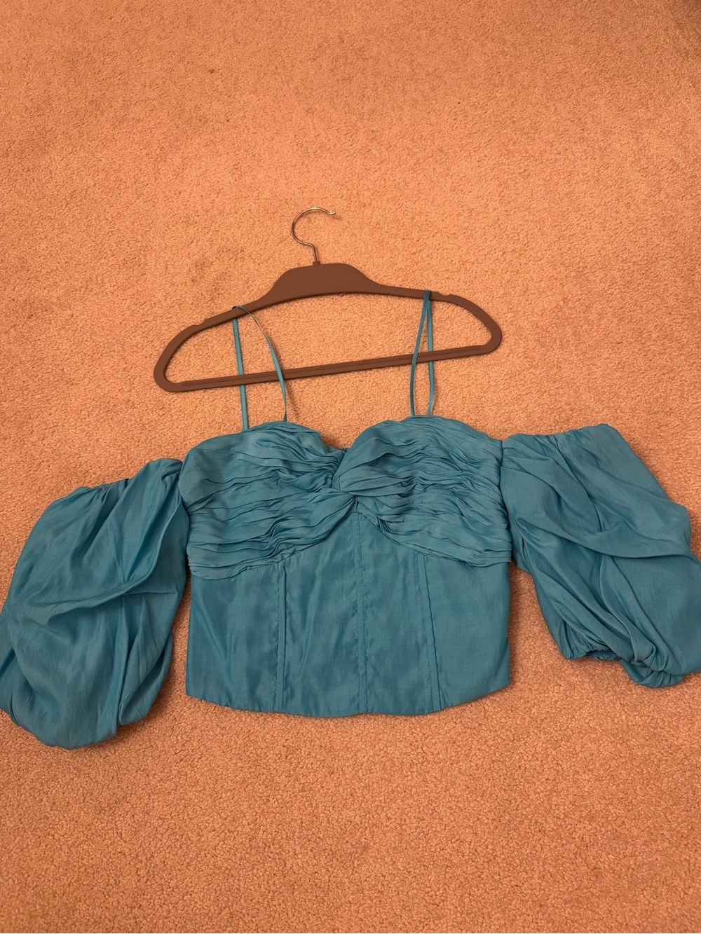 DO+BE Teal Off-Shoulder Puff Sleeve Crop Top